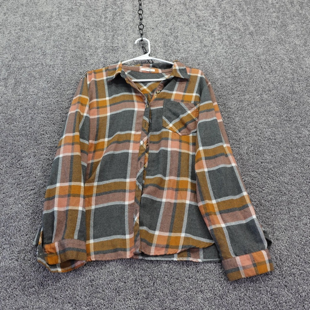Maurices Button Down Shirt Womens Extra Large Orange Plaid Flannel Long Sleeve